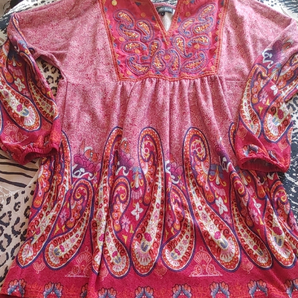 Anna Bella Paisley Red Women's Top Sz Lg